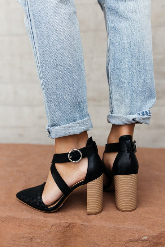 black heels with pointed toe