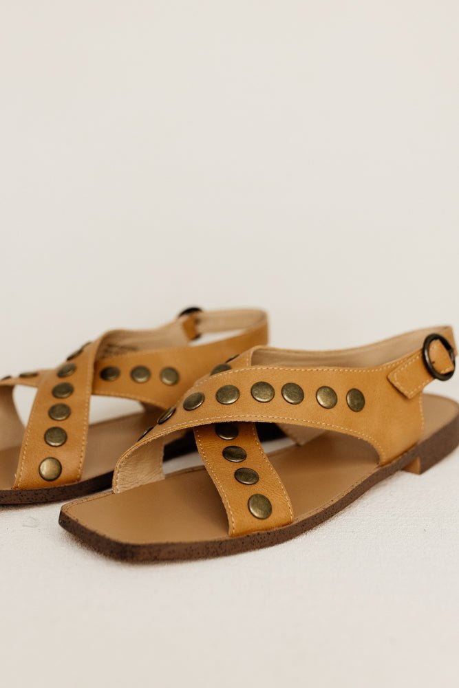 studded sandals with criss cross strap