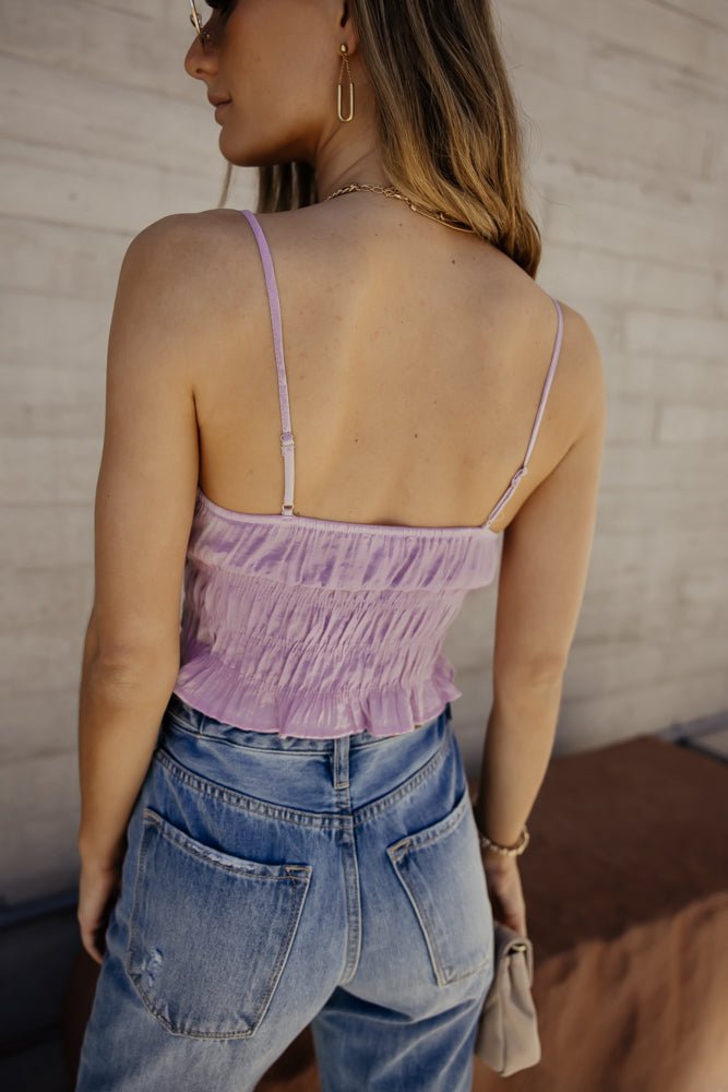 lavender ruffle tank with adjustable straps
