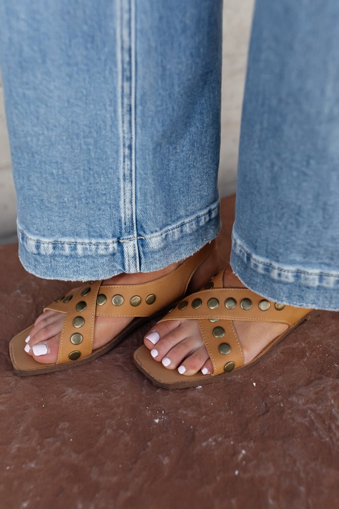 faux leather tan sandals
