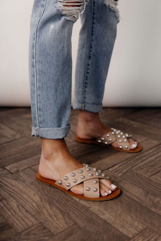 nude sandals with stud details