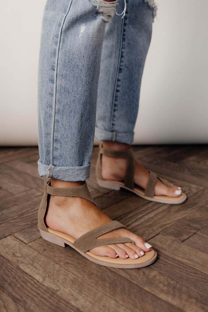 grey sandals with ankle strap