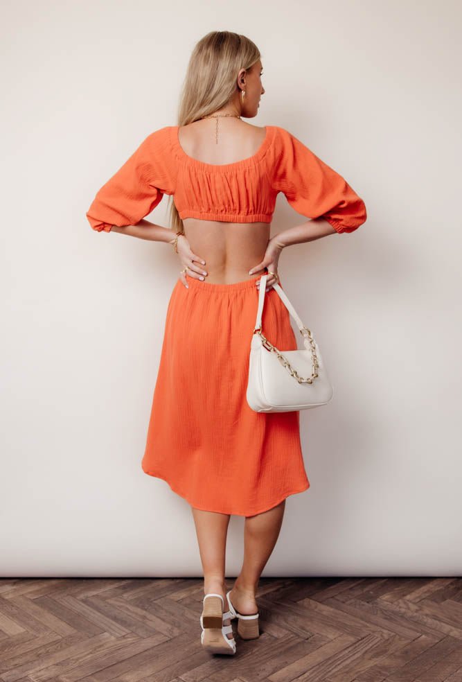 orange dress with back cutout