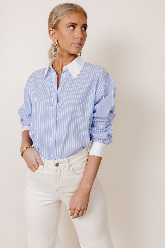 Kathryn Button Up Shirt in Light Blue - FINAL SALE