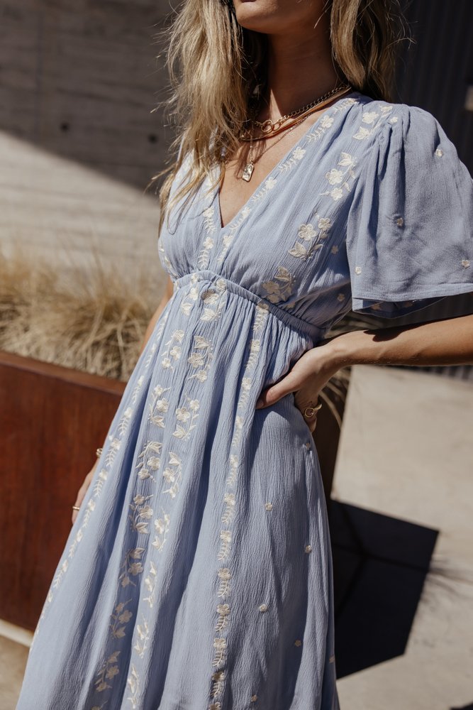 Lyla Embroidered Dress in Blue - FINAL SALE