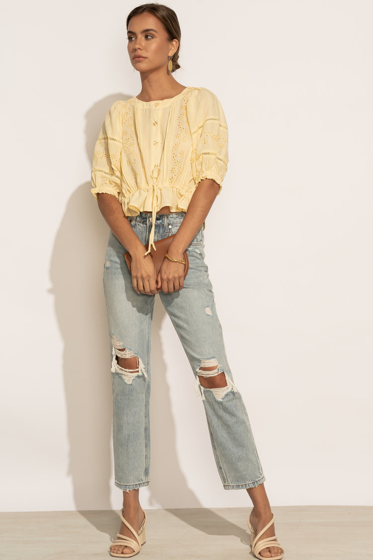 Becca Embroidered Blouse in Yellow - FINAL SALE