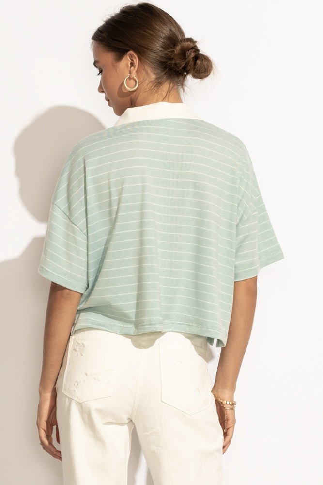 sage and white striped oversized tee