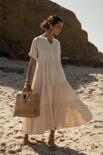 Flowy tiered dress in cram 