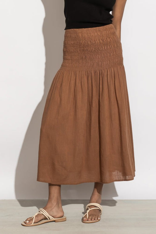 Clare Smocked Skirt in Brown - FINAL SALE
