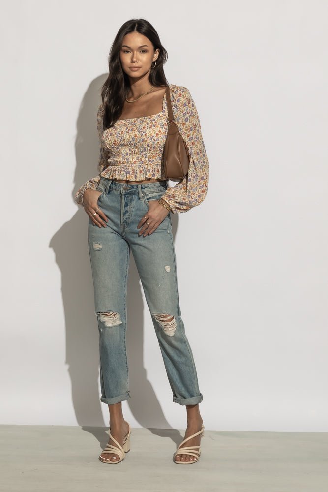 pastel floral patterned cropped blouse