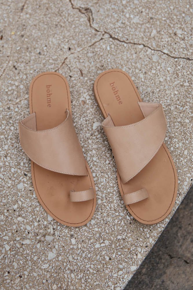 nude sandals with toe strap