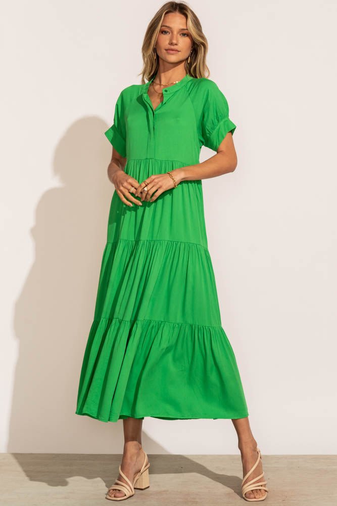 Amanda Tiered Dress in Kelly Green - FINAL SALE
