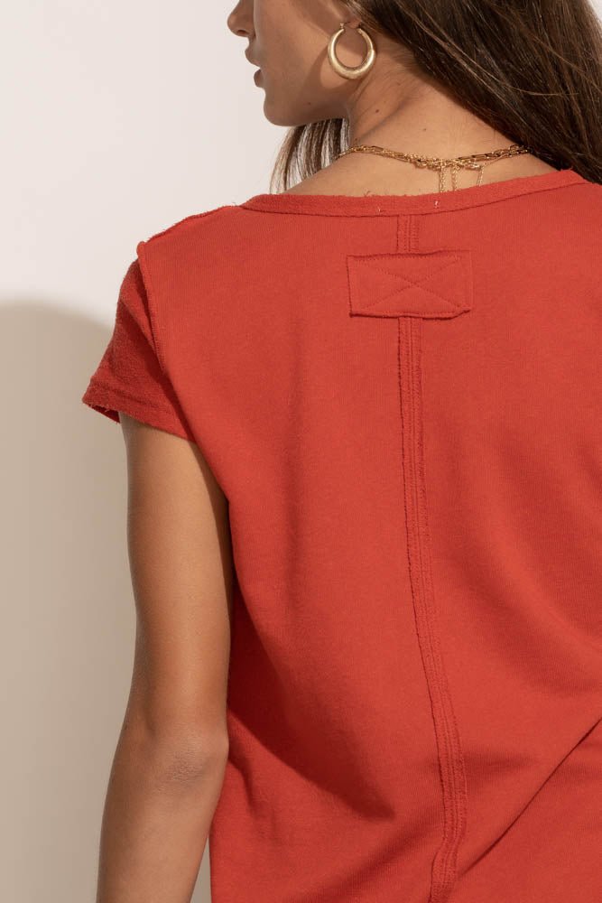 red top with back seam detail
