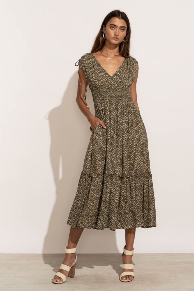 Josephine Midi Dress in Olive - FINAL SALE