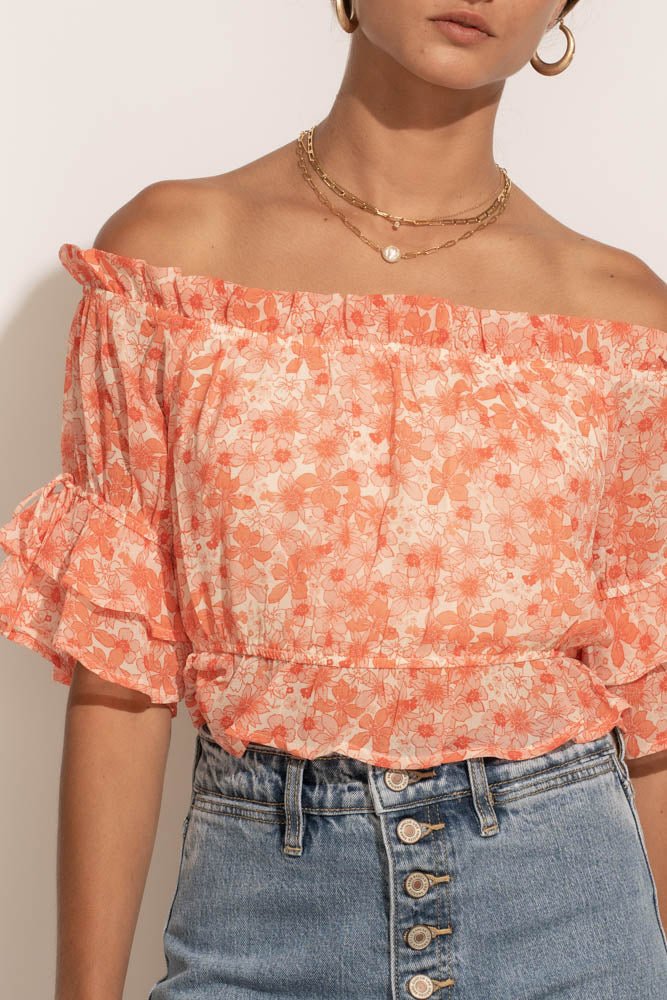 pink floral ruffle blouse