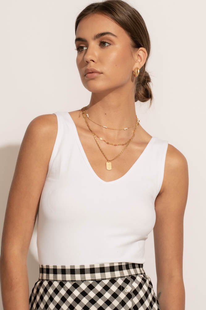 white top with V-neck