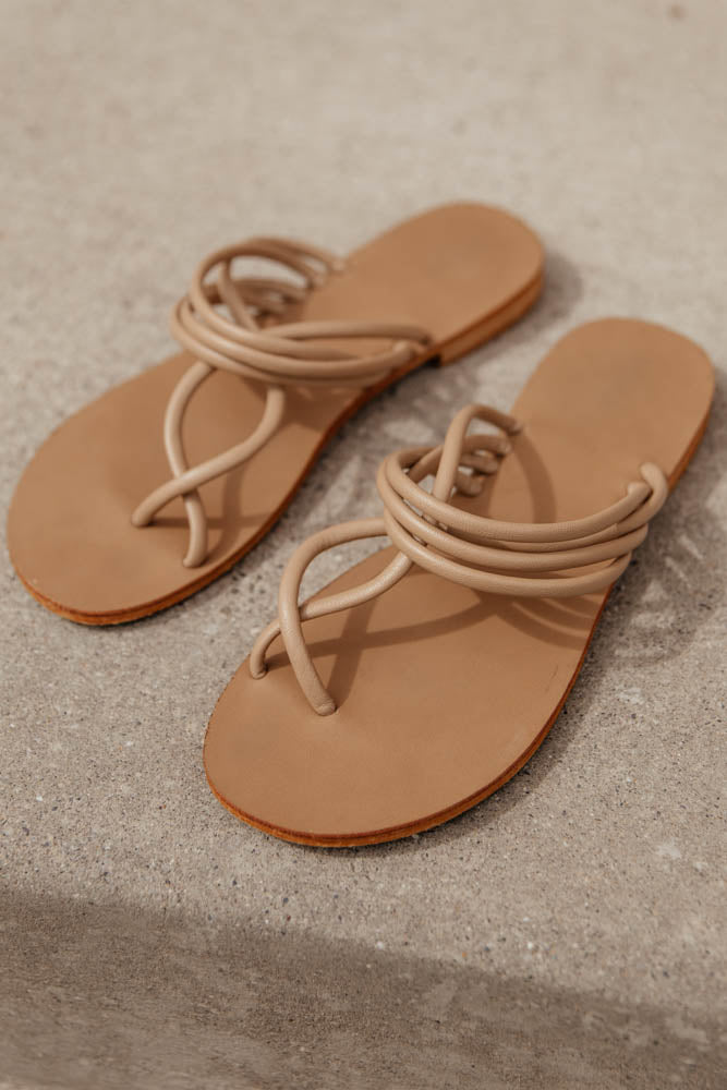taupe twisted strap sandals