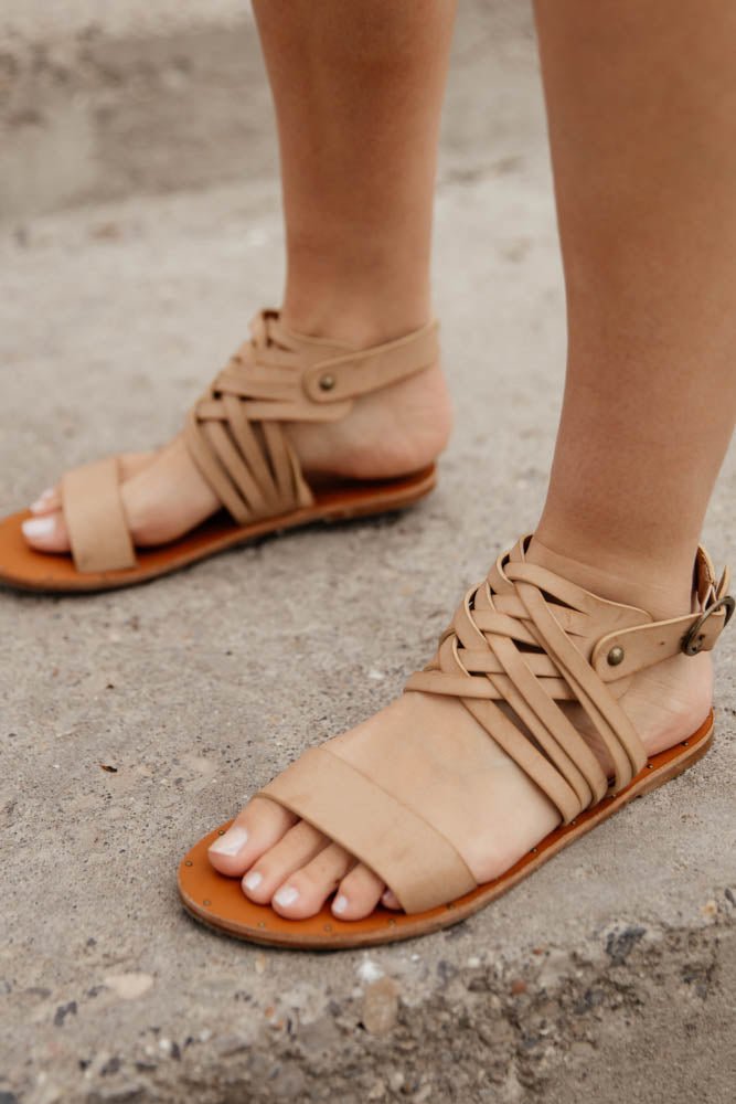 taupe sandals with braided details