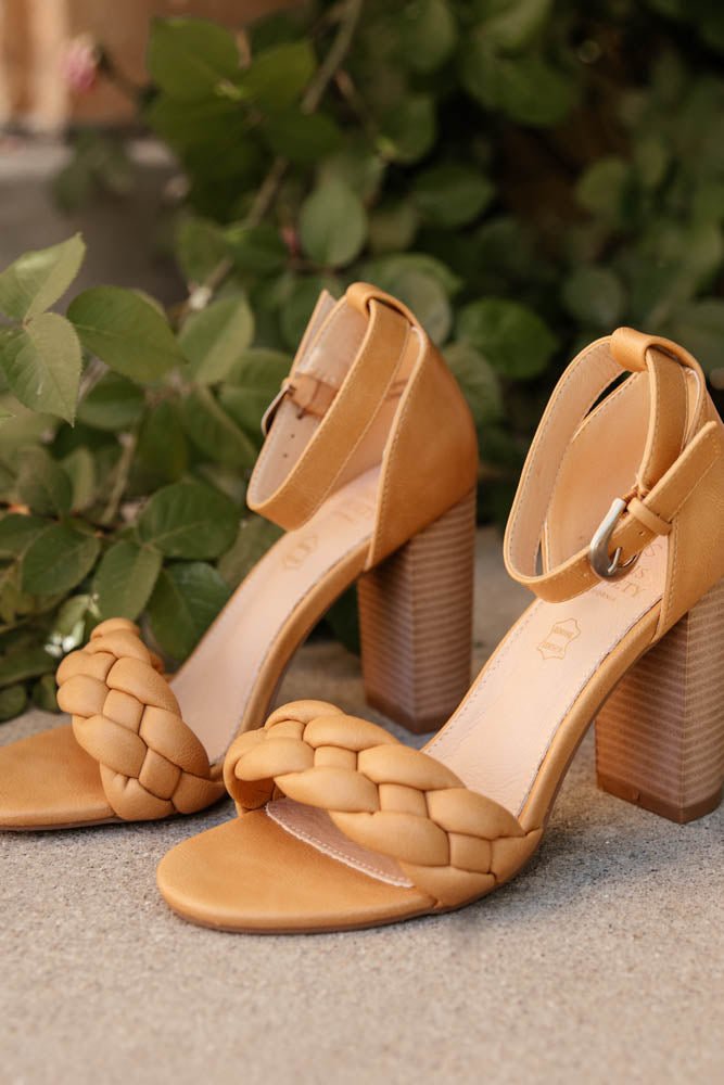 leather heels with braided detail