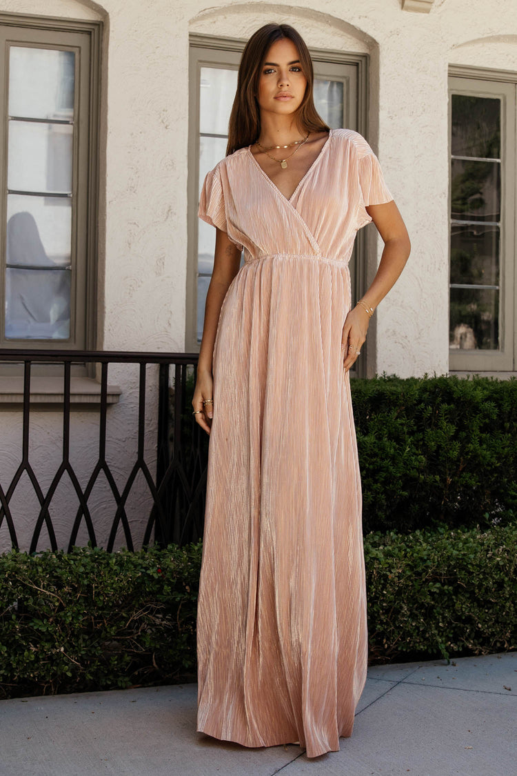 shimmer maxi dress in pink