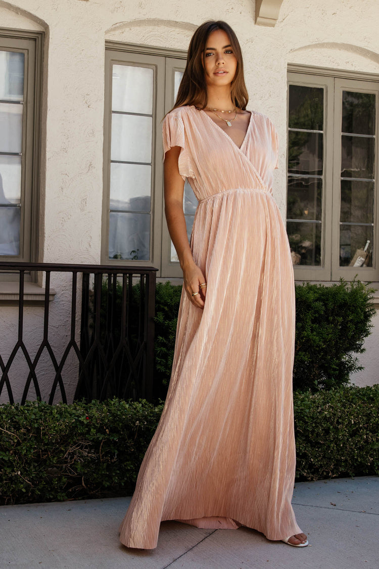 pink maxi dress with shimmer detail