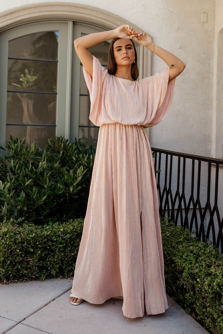 pink dress with butterfly sleeves