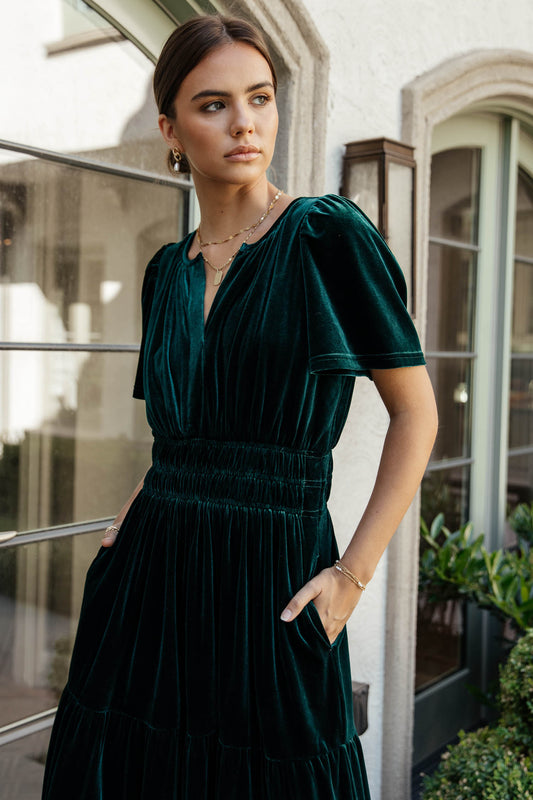 Marlowe Velvet Dress in Emerald