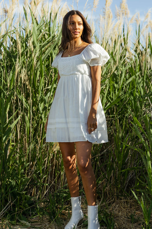 short sleeve white mini dress