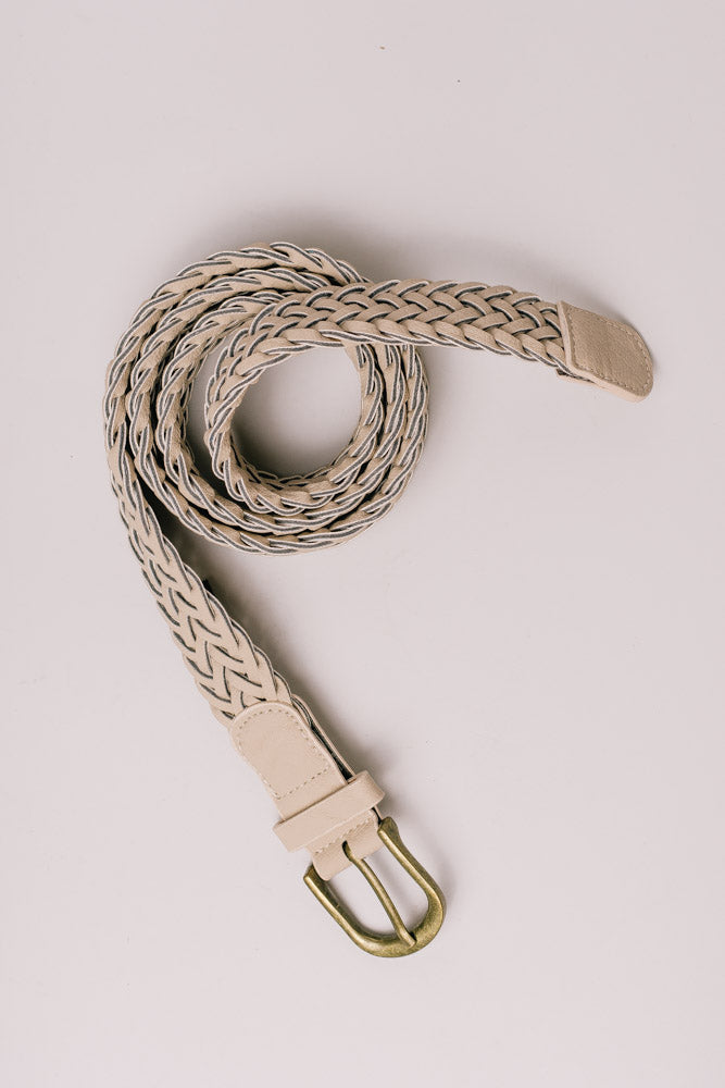 Gold Buckle Braided Belt in Tan - FINAL SALE