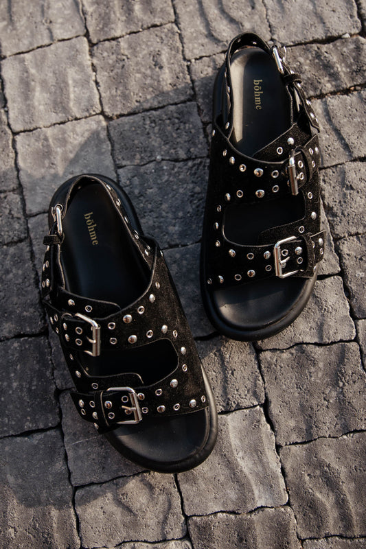black sandals with buckle detail