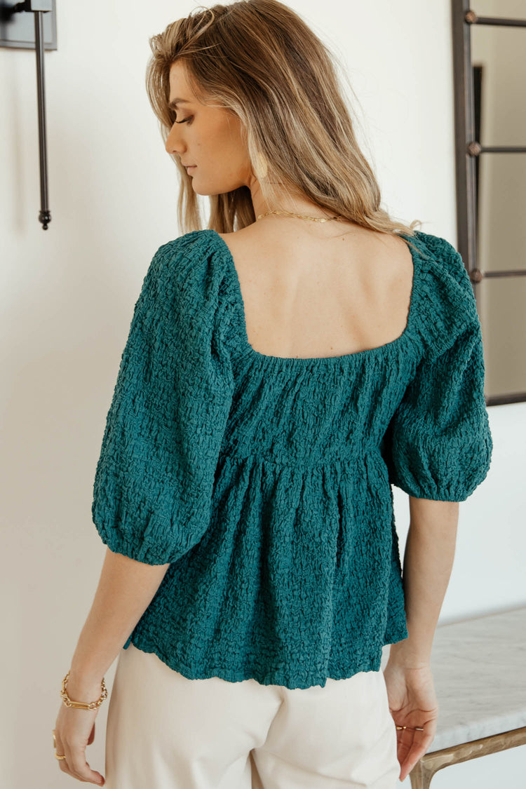 short puff sleeve blouse with textured detail