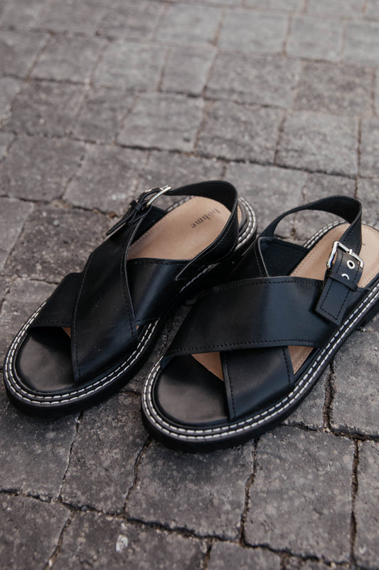 black criss cross sandal