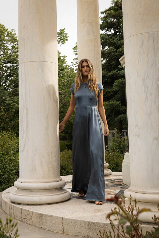 slate maxi dress with cap sleeves
