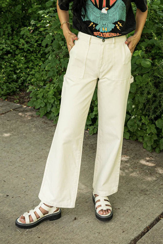 ivory wide leg jeans with pockets