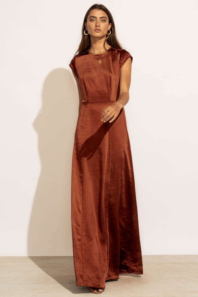 copper maxi dress with round neck line