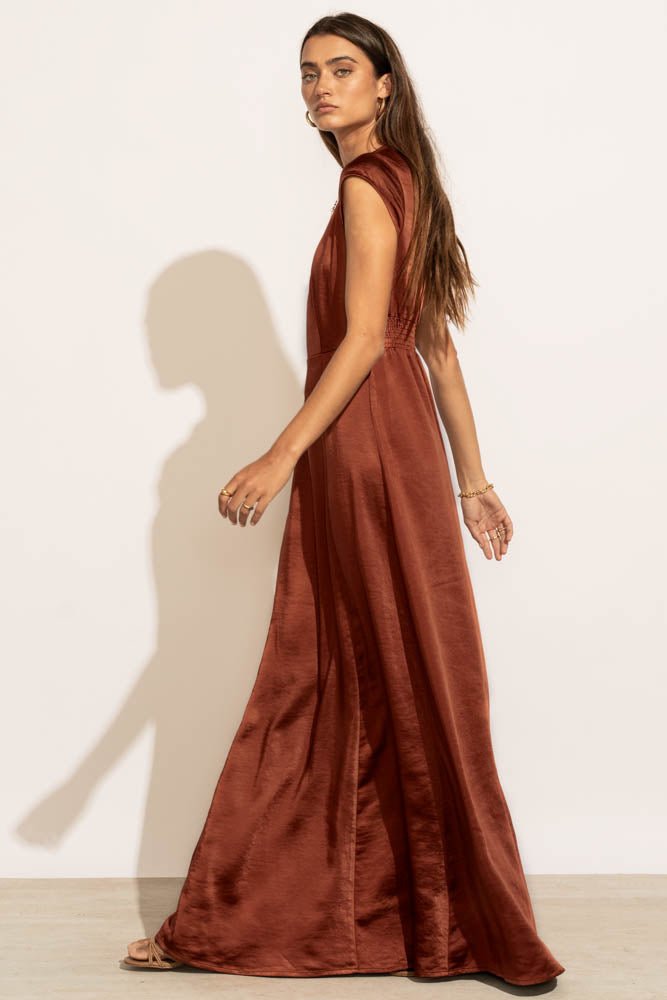 long dress with cap sleeves