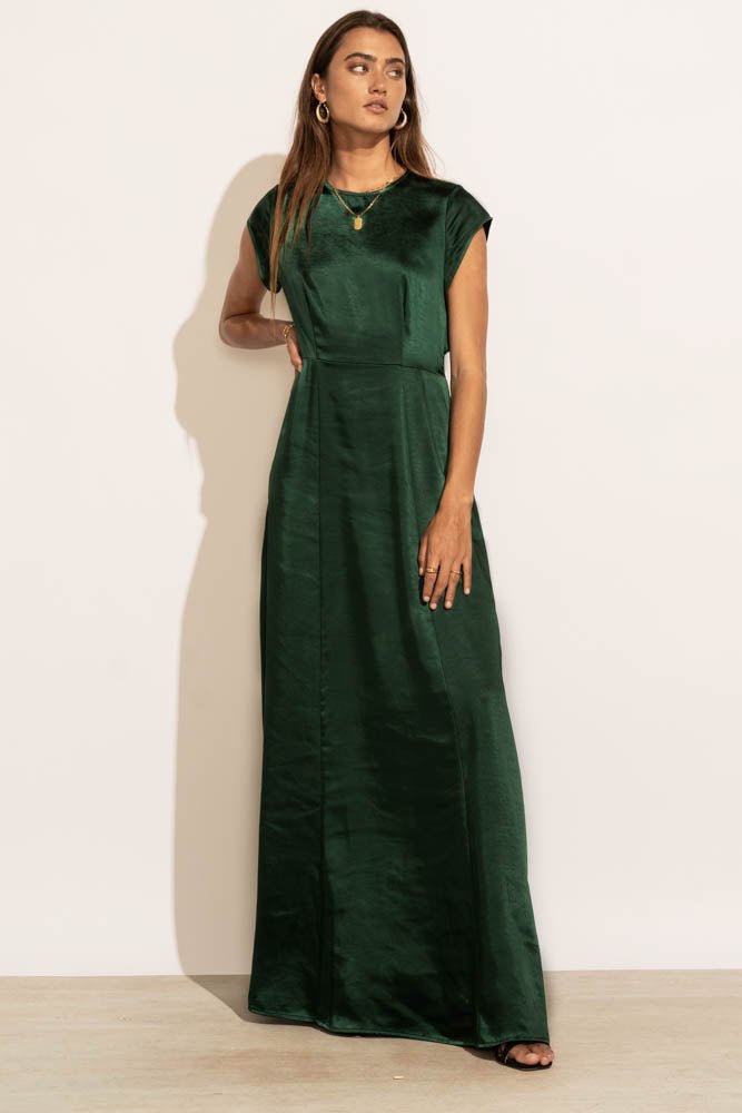 metallic green maxi dress