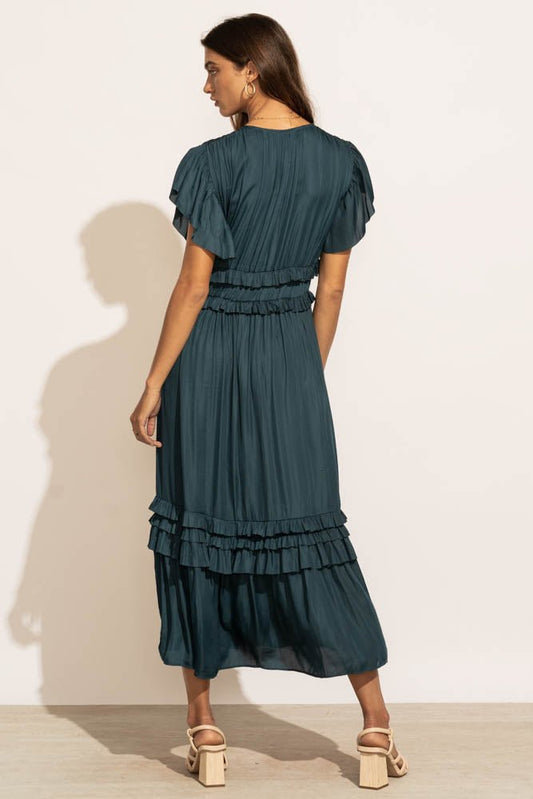 Willa Ruffle Dress in Teal