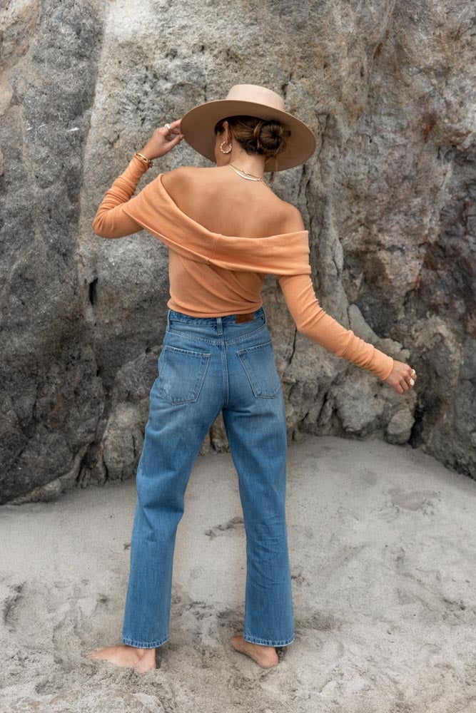 coral off the shoulder sweater