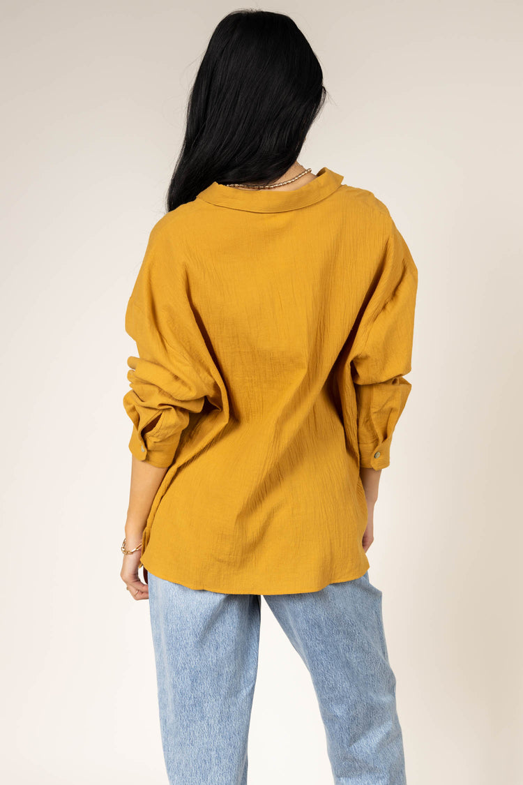 long sleeve mustard blouse with collar