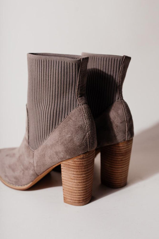 grey boots with wooden heel