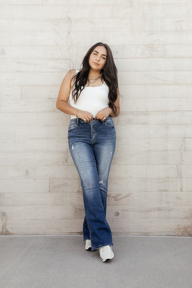 flare jeans with faded detailing