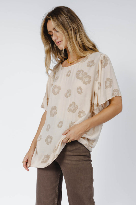 oatmeal blouse with floral print