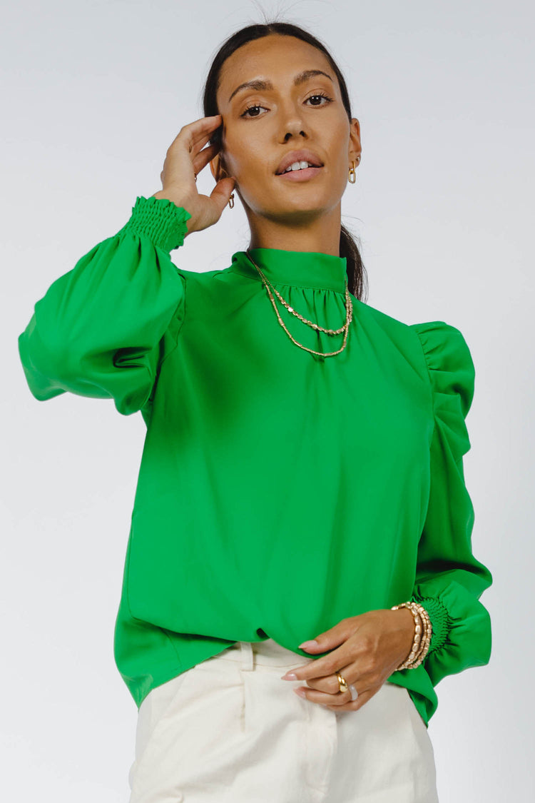 green puff sleeve blouse