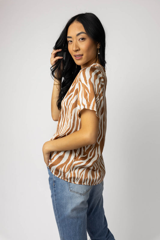 camel blouse with short sleeves