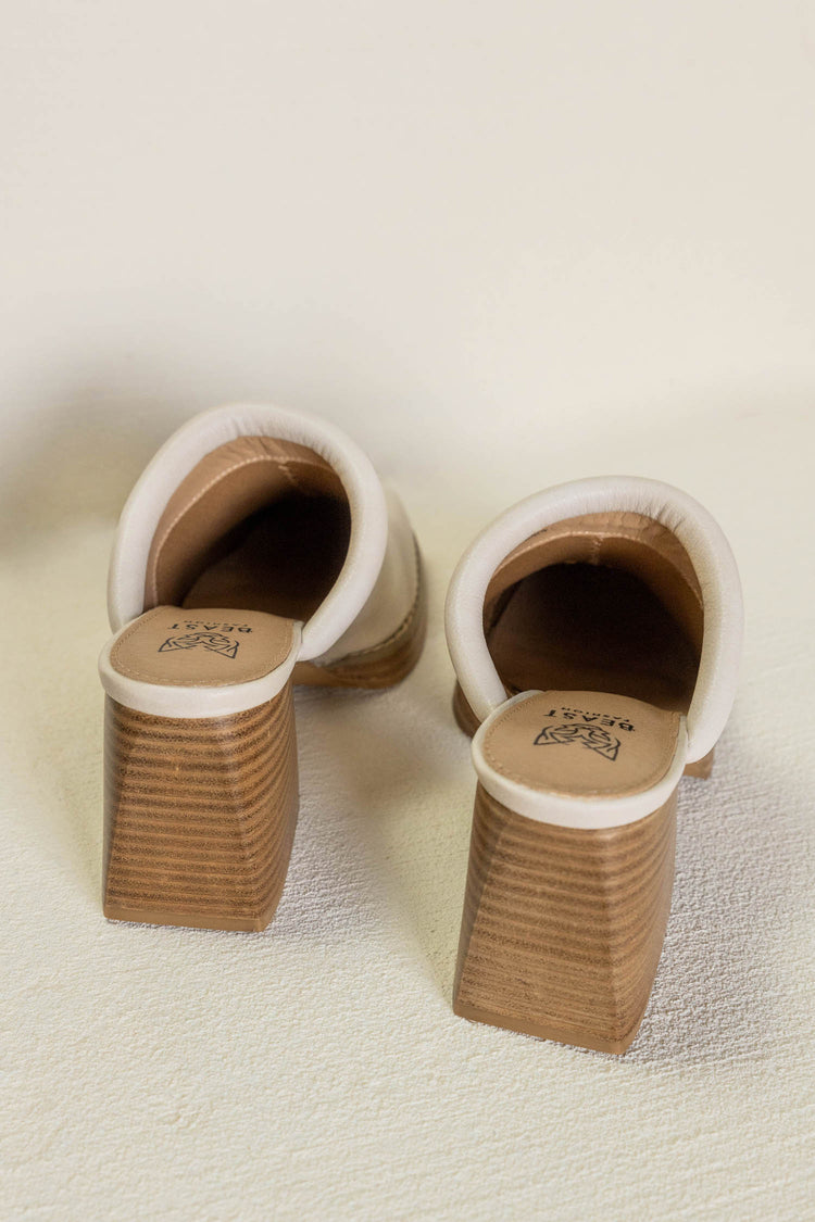 cream mules with wooden heel