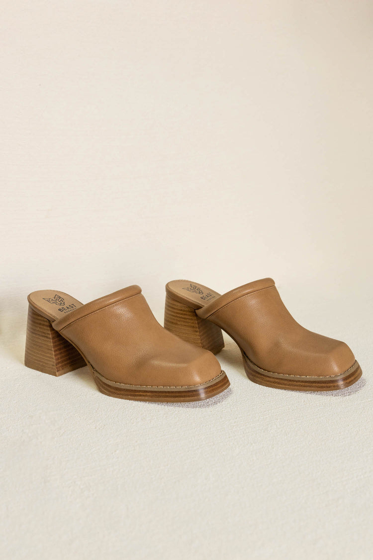 brown mule with squared toe
