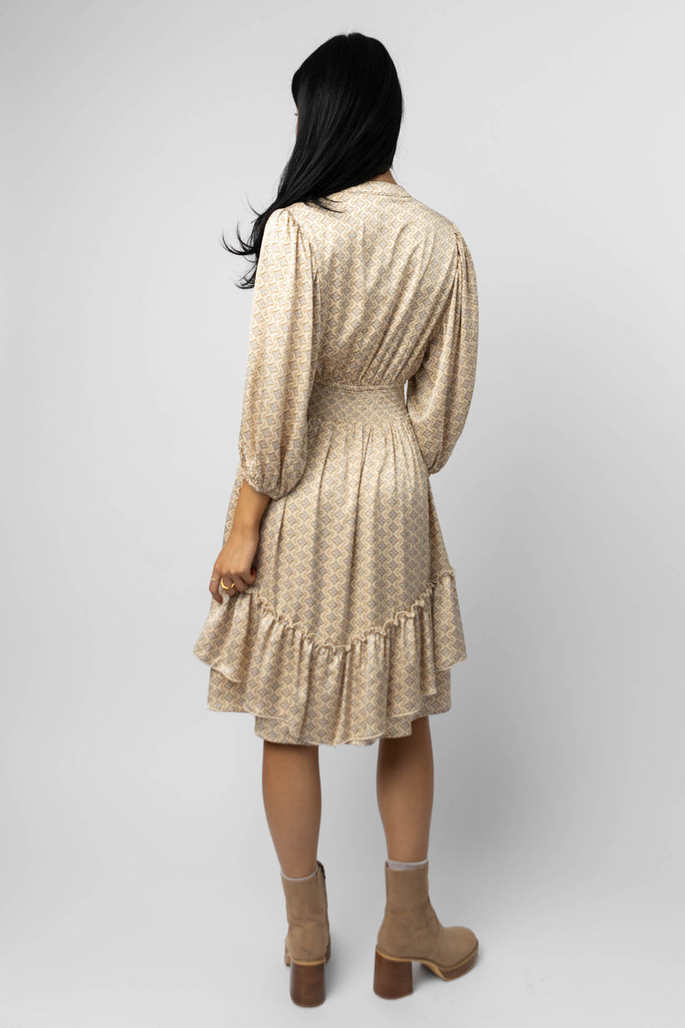 back view of printed midi dress