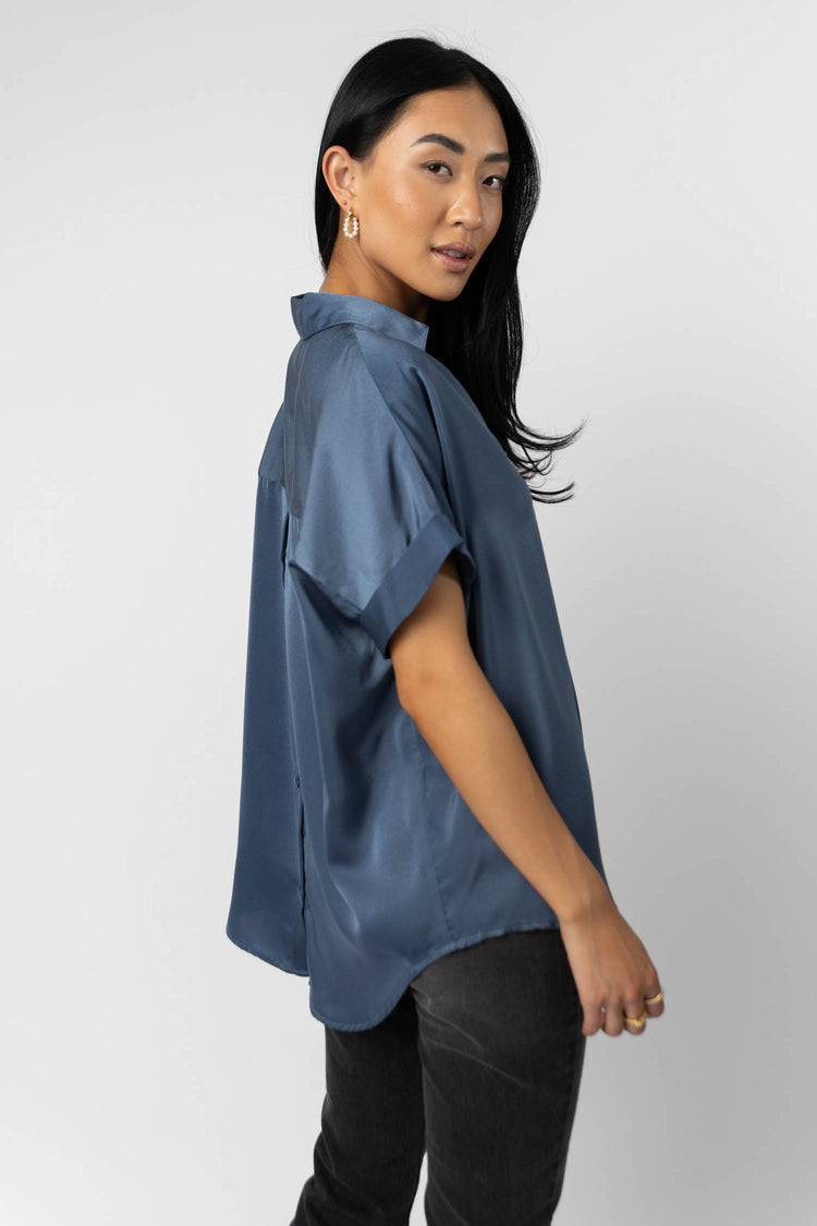 blue blouse with short sleeve