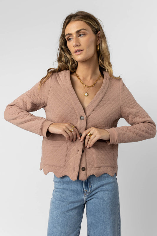 mauve quilted cropped cardigan
